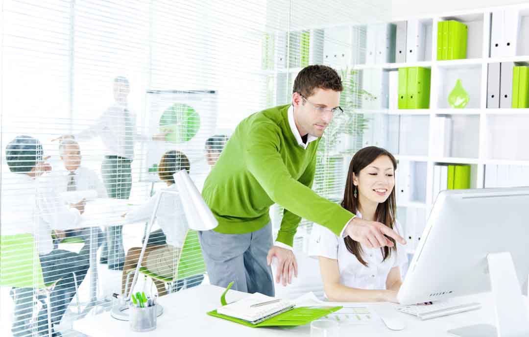 Partnership working on computer Partnership working on computer